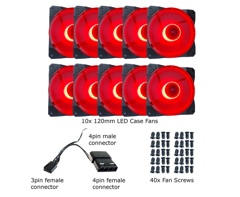 APEVIA مروحة صندوق APEVIA CO1012L-RD كوزموس 120 مم LED حمراء فائقة الصمت مع 16 LED ووسادات مطاطية مضادة للاهتزاز (10 عبوات) - Image 5